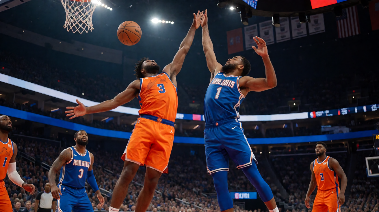 NBA篮球比赛现场球员争抢篮板瞬间